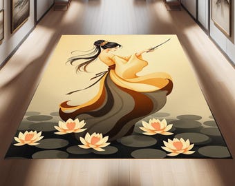 Oriental Woman Art Rug – Elegant Samurai Goddess Carpet