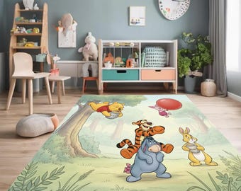 Winnie the Pooh and Friends Rug, Hundred Acre Wood Kids Room Carpet, Baby Shower Gift