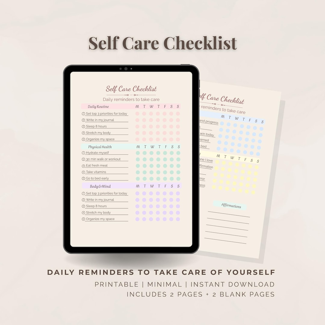 Self Care Checklist | Daily Routine & Wellness Planner | Printable ...