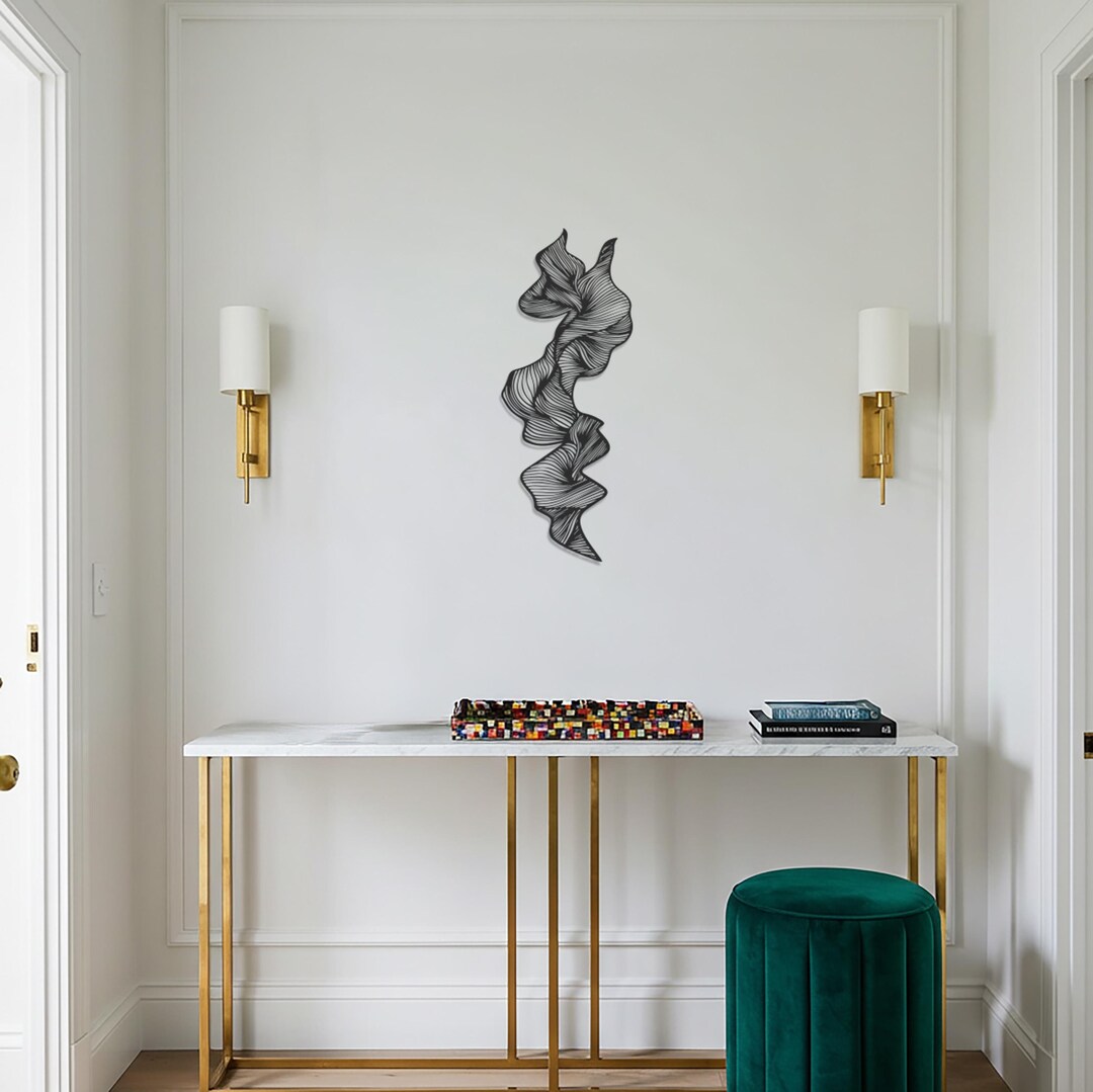 Abstract Line Art Metal Wall Art, Wavy Lines Design, Modern Minimalist ...