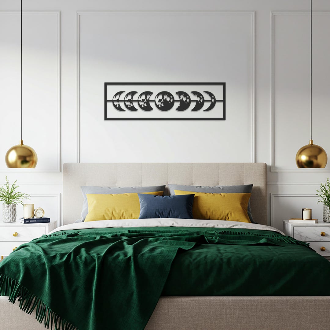 Moon Phases Metal Wall Art, Lunar Cycle Wall Decor, Modern Celestial ...