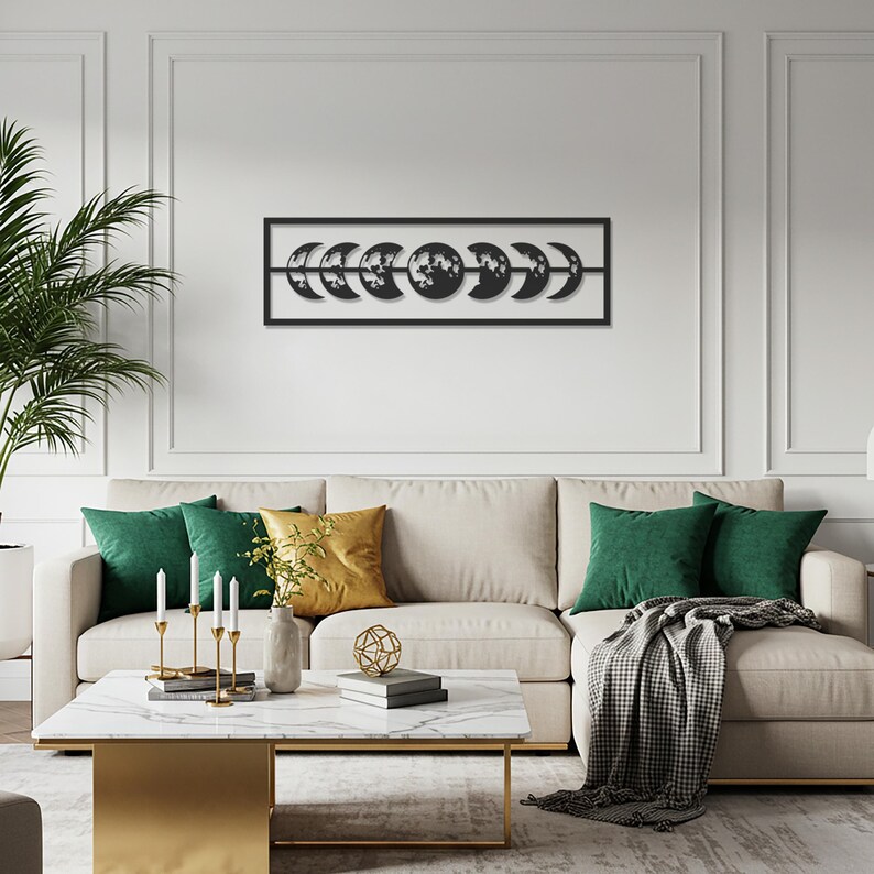 Moon Phases Metal Wall Art, Lunar Cycle Wall Decor, Modern Celestial ...