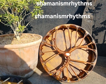 Opal Stone Shamanic Drum – Buffalo Hide Medicine Drum, Sacred Sound Healing (Includes Mallet)