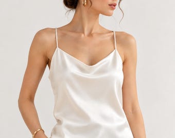 Satin-Top mit Wasserfallausschnitt, verstellbaren Spaghettiträgern, elegante ärmellose Bluse