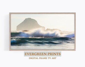 Ocean Waves Crashing Photography Samsung Frame TV Art | Digital TV Art | Beach House Decor | Nautical Decor | Cozy Home Decor | Oregon Coast