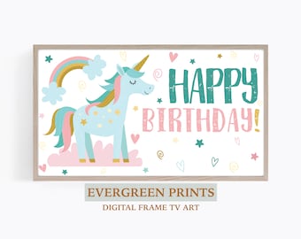 Happy Birthday Unicorn and Rainbow Graphic Samsung Frame TV Art | Digital Frame TV Art | Party Decor | Simple Frame TV Art | Kids Birthday