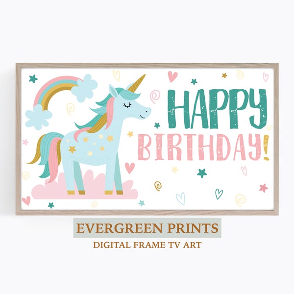 Happy Birthday Unicorn and Rainbow Graphic Samsung Frame TV Art | Digital Frame TV Art | Party Decor | Simple Frame TV Art | Kids Birthday