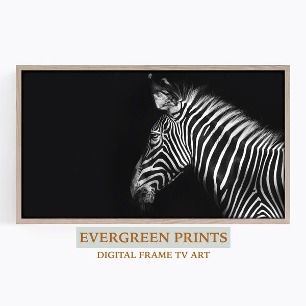 Zebra Samsung Frame TV Art | Black and White Zebra TV Art | Animal tv Art | Moody tv Art | African TV Art | Black and White tv Art