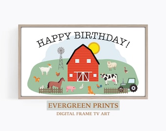 Happy Birthday Farm Animal Party Samsung Frame TV Art | Digital Frame TV Art | Birthday Party tv Art | Farm Birthday tv Art | First Birthday