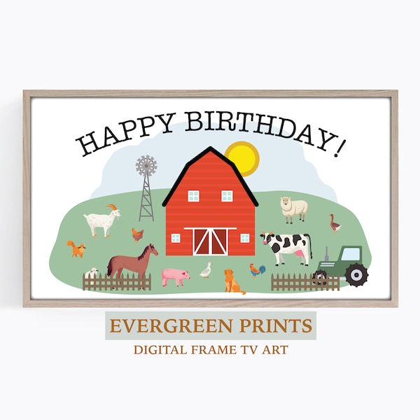 Happy Birthday Farm Animal Party Samsung Frame TV Art | Digital Frame TV Art | Birthday Party tv Art | Farm Birthday tv Art | First Birthday