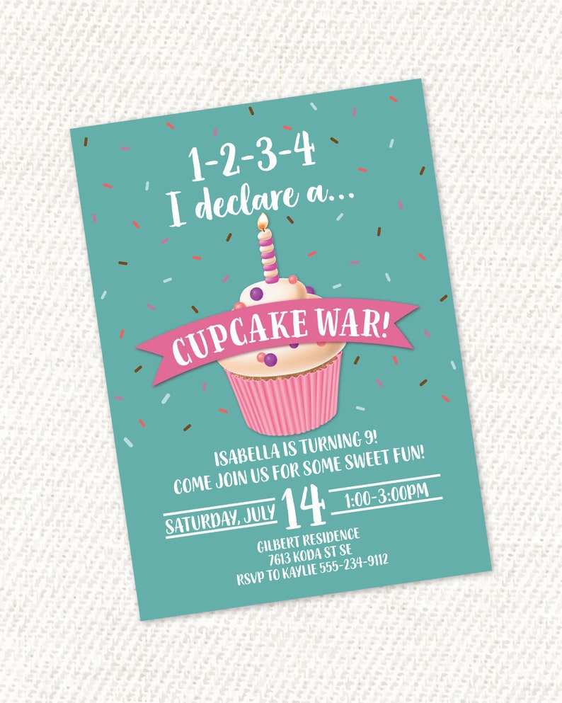 PRINTABLE 5x7 Custom Cupcake Wars Birthday Party Invitation Etsy