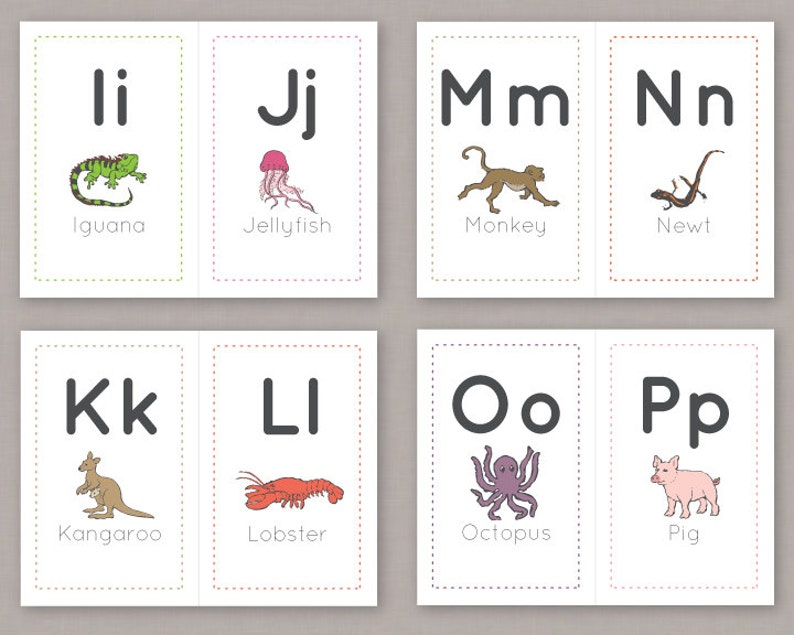 printable alphabet animal flashcards pdf digital file etsy