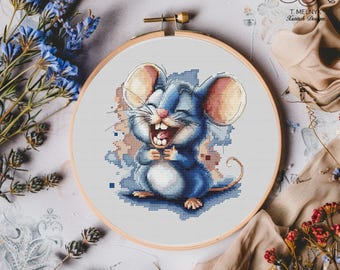 Funny Mouse Cross Stitch Pattern • Cartoon Animal Embroidery (PDF)