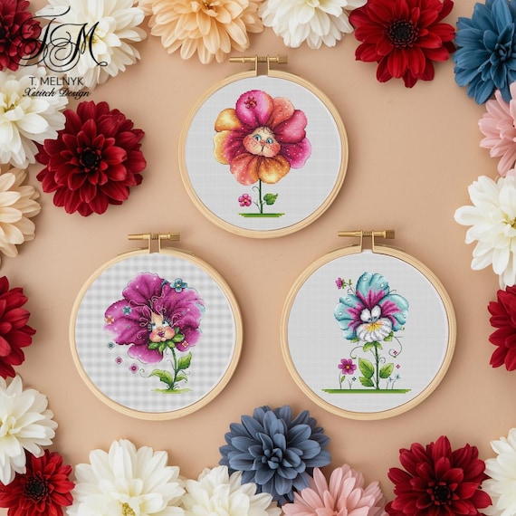 Quirky Flowers Bundle Cross Stitch Alice in Wonderland Flowers PDF Instant Download - Israel