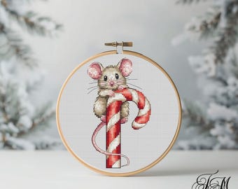 Christmas Mouse and Candy Cane Cross Stitch Pattern Instant PDF Download