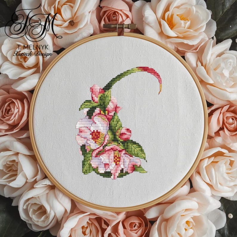 Floral Pattern C Floral Letter C Cross Stitch Pattern: Botanical Alphabet (PDF) - Etsy