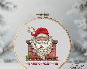 Quirky Chimney Santa Cross Stitch Pattern PDF, Father Christmas, Whimsical St Nick, Holiday Season Decor DIY