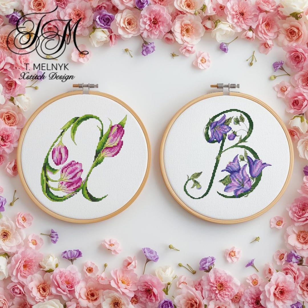 Floral Letter A & B Cross Stitch Pattern, Tulip Bellflower (PDF Pattern ...