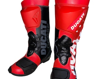 Ducati Corse  Racing Motorcycle Boots-Red &Black High-Performance Riding Footwear