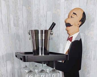 Porta-vinhos de madeira moderno - Bandeja organizadora de garrafas - Móveis para vinho elegantes - Porta-garrafas para amantes de vinho - Prateleira de armazenamento de adega com taça de vinho