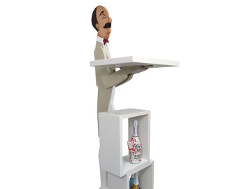 Suporte para armário de bebidas artesanal - Armário de bar elegante com bandeja, armazenamento de vidro, despensa de bebidas de madeira, acessório de bar caseiro feito à mão, presente para ele