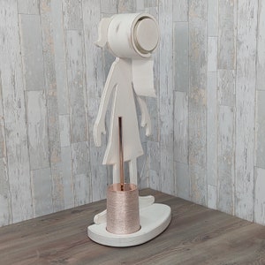 Accessorio bagno LOLITA / porta rotolo / porta scopino wc / in legno colore bianco invecchiato