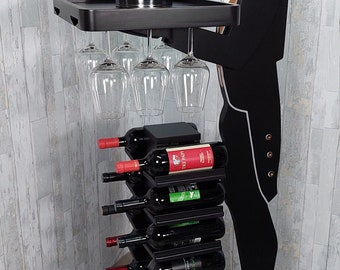 Porta vini design, in legno decorato a mano mod. Ted