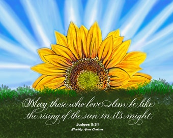 Sunflower illustration, sunrise, inspirational, scripture,