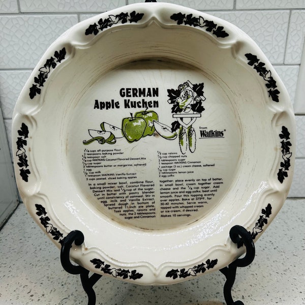 Vintage Ceramic German Apple Kuchen Plate Recipe Pie Plate- Ceramic Pottery Watkins Pie Plate