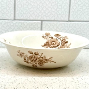 Lovely Vintage Royal Crownford Ironstone &quot;Charlotte&quot; Serving Bowl -English Ironstone Brown Transferware - Brown and White Floral Bowl