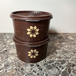 Set of Two Vintage Tupperware Small Espresso Brown Plastic Canisters. Tupperware 1298-26