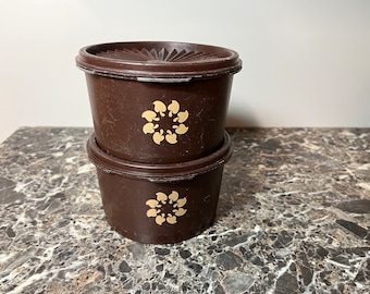 Set of Two Vintage Tupperware Small Espresso Brown Plastic Canisters. Tupperware 1298-26