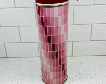 Vintage Cranberry Thermos: Retro Checkered 1 QT Vacuum Bottle