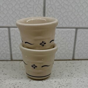 Lovely Vintage Longaberger Pottery Blue Woven Traditions set of 2 candle votive holders