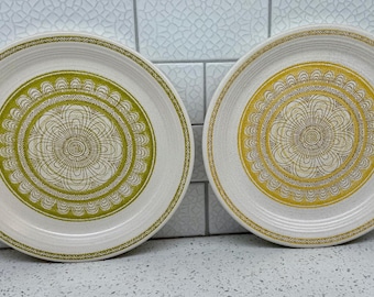 Vintage Franciscan Hacienda Dinner Plates - Gold & Green - Set of 2
