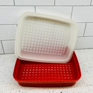 Vintage Tupperware 1518 1519 Red Paprika Marinade Container