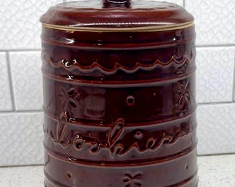 Lovely Vintage MCM Marcrest Stoneware Cookie Jar Daisy and Dot Design, circa 50s