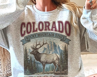 Colorado Rocky Mountain State Sweatshirt | Vintage Elk National Park Crewneck