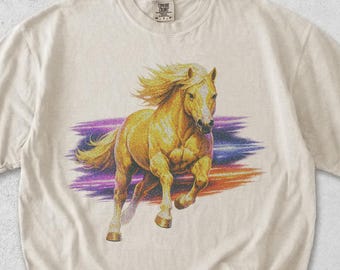 Running Horse Graphic Tee, Neon Streaks, Vintage Comfort Colors Shirt