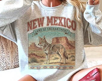 New Mexico Sweatshirt | Vintage Desert Crewneck | Southwestern Coyote Pullover | Retro Travel Sweater | Boho Western Gift