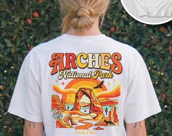 Arches National Park Retro Desert Landscape Tee, Utah Hiking Graphic Shirt