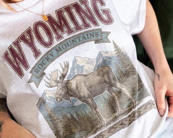 Vintage Wyoming Moose Graphic Tee, Rocky Mountains National Park