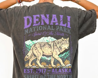 Denali National Park Wolf T-Shirt, Vintage Alaska Wildlife Graphic Tee