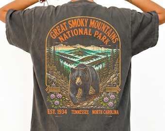Smoky Mountains National Park Bear Graphic Tee, Vintage Nature Landscape Shirt