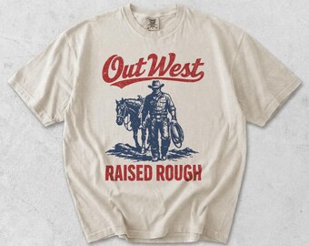 Out West Cowboy Horse T-Shirt, Raised Rough Vintage Western Graphic Tee