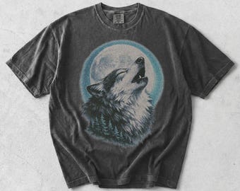 Wolf Moon Comfort Colors T-Shirt, Vintage Howling Wolf Graphic Tee