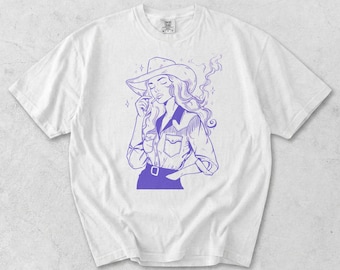 Comfort Colors Cowgirl Line Art T-Shirt, Purple Western Top
