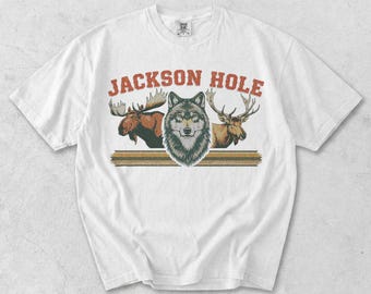 Jackson Hole Wildlife Graphic Tee, Vintage Grand Teton Moose Elk Wolf Shirt
