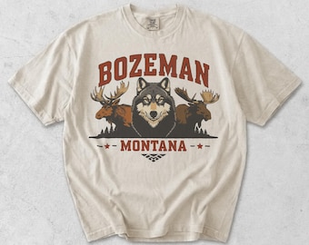 Bozeman Montana Wildlife T-Shirt, Moose Wolf Graphic Tee, Vintage Nature Comfort Colors