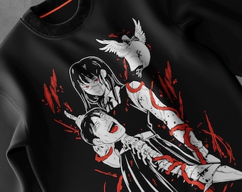 Unisex Horror Manga Creepy Girl T-Shirt, Dark Gothic Anime Tee